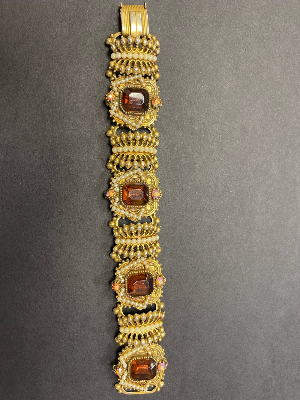 Vintage ART Gold-Tone Bracelet with Amber Gem Accents - Women Jewelry